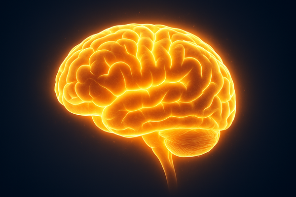 Neon orange brain on a black background